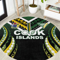 Cook Islands Rugby Round Carpet Unique Style Black Version - Polynesian Pride