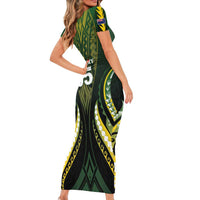 Custom Cook Islands Rugby Short Sleeve Bodycon Dress Unique Style Black Version LT05 - Polynesian Pride