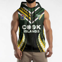 Custom Cook Islands Rugby Sleeveless Zip Hoodie Unique Style Black Version - Polynesian Pride