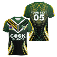 Custom Cook Islands Rugby Women V-Neck T-Shirt Unique Style Black Version - Polynesian Pride