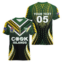 Custom Cook Islands Rugby Women V-Neck T-Shirt Unique Style Black Version LT05 - Polynesian Pride