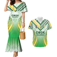 Custom Cook Islands Rugby Couples Matching Mermaid Dress and Hawaiian Shirt Unique Style White Version LT05 White - Polynesian Pride