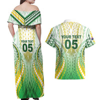 Custom Cook Islands Rugby Couples Matching Off Shoulder Maxi Dress and Hawaiian Shirt Unique Style White Version LT05 - Polynesian Pride