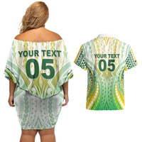 Custom Cook Islands Rugby Couples Matching Off Shoulder Short Dress and Hawaiian Shirt Unique Style White Version - Polynesian Pride