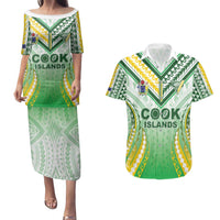 Custom Cook Islands Rugby Couples Matching Puletasi and Hawaiian Shirt Unique Style White Version - Polynesian Pride