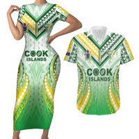Custom Cook Islands Rugby Couples Matching Short Sleeve Bodycon Dress and Hawaiian Shirt Unique Style White Version LT05 White - Polynesian Pride