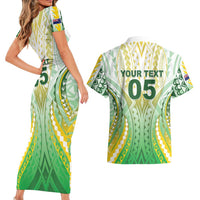 Custom Cook Islands Rugby Couples Matching Short Sleeve Bodycon Dress and Hawaiian Shirt Unique Style White Version LT05 - Polynesian Pride