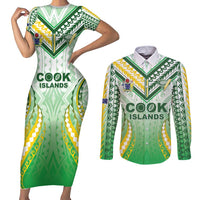 Custom Cook Islands Rugby Couples Matching Short Sleeve Bodycon Dress and Long Sleeve Button Shirt Unique Style White Version - Polynesian Pride