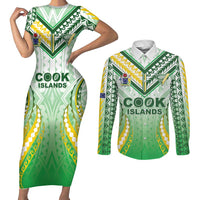 Custom Cook Islands Rugby Couples Matching Short Sleeve Bodycon Dress and Long Sleeve Button Shirt Unique Style White Version LT05 White - Polynesian Pride