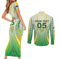 Custom Cook Islands Rugby Couples Matching Short Sleeve Bodycon Dress and Long Sleeve Button Shirt Unique Style White Version LT05 - Polynesian Pride