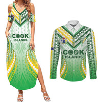 Custom Cook Islands Rugby Couples Matching Summer Maxi Dress and Long Sleeve Button Shirt Unique Style White Version LT05 White - Polynesian Pride
