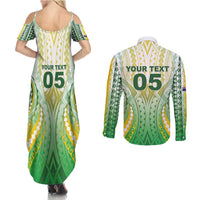 Custom Cook Islands Rugby Couples Matching Summer Maxi Dress and Long Sleeve Button Shirt Unique Style White Version - Polynesian Pride