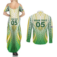 Custom Cook Islands Rugby Couples Matching Summer Maxi Dress and Long Sleeve Button Shirt Unique Style White Version LT05 - Polynesian Pride