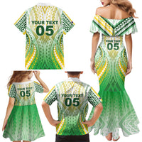 Custom Cook Islands Rugby Family Matching Mermaid Dress and Hawaiian Shirt Unique Style White Version - Polynesian Pride