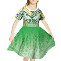 Custom Cook Islands Rugby Kid Short Sleeve Dress Unique Style White Version LT05 - Polynesian Pride