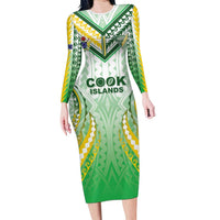 Custom Cook Islands Rugby Long Sleeve Bodycon Dress Unique Style White Version - Polynesian Pride