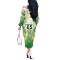 Custom Cook Islands Rugby Off The Shoulder Long Sleeve Dress Unique Style White Version - Polynesian Pride