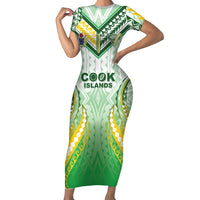Custom Cook Islands Rugby Short Sleeve Bodycon Dress Unique Style White Version LT05 Long Dress White - Polynesian Pride