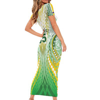 Custom Cook Islands Rugby Short Sleeve Bodycon Dress Unique Style White Version - Polynesian Pride