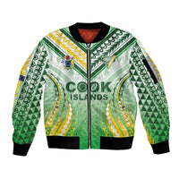 Custom Cook Islands Rugby Sleeve Zip Bomber Jacket Unique Style White Version - Polynesian Pride