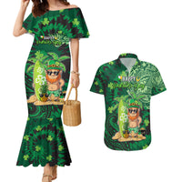 Personalised Hawaii St.Patrick Day Couples Matching Mermaid Dress and Hawaiian Shirt Surfing Leprechaun LT05 Green - Polynesian Pride
