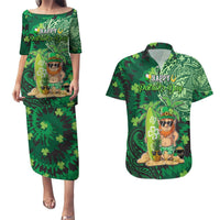 Personalised Hawaii St.Patrick Day Couples Matching Puletasi and Hawaiian Shirt Surfing Leprechaun LT05 Green - Polynesian Pride