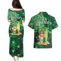 Personalised Hawaii St.Patrick Day Couples Matching Puletasi and Hawaiian Shirt Surfing Leprechaun LT05 - Polynesian Pride