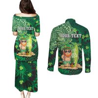 Personalised Hawaii St.Patrick Day Couples Matching Puletasi and Long Sleeve Button Shirt Surfing Leprechaun LT05 - Polynesian Pride