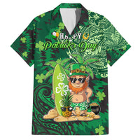 Personalised Hawaii St.Patrick Day Family Matching Long Sleeve Bodycon Dress and Hawaiian Shirt Surfing Leprechaun LT05 Dad's Shirt - Short Sleeve Green - Polynesian Pride