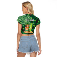 Personalised Hawaii St.Patrick Day Raglan Cropped T Shirt Surfing Leprechaun LT05 - Polynesian Pride