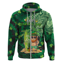 Personalised Hawaii St.Patrick Day Zip Hoodie Surfing Leprechaun LT05 Zip Hoodie Green - Polynesian Pride
