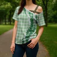 Green Hawaii Palaka Cross Shoulder Shirt Hawaiian Honohono Lei LT05 - Polynesian Pride