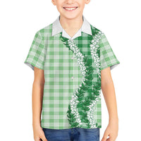 Green Hawaii Palaka Family Matching Puletasi and Hawaiian Shirt Hawaiian Honohono Lei