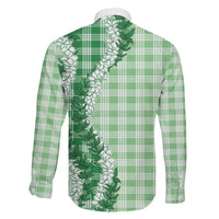 Green Hawaii Palaka Family Matching Short Sleeve Bodycon Dress and Hawaiian Shirt Hawaiian Honohono Lei