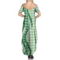 Green Hawaii Palaka Family Matching Summer Maxi Dress and Hawaiian Shirt Hawaiian Honohono Lei