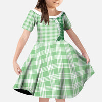Green Hawaii Palaka Kid Short Sleeve Dress Hawaiian Honohono Lei