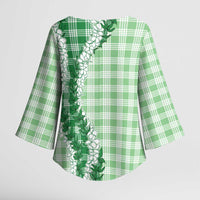 Green Hawaii Palaka Kimono Sleeve Blouse Hawaiian Honohono Lei LT05 - Polynesian Pride