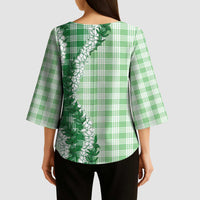 Green Hawaii Palaka Kimono Sleeve Blouse Hawaiian Honohono Lei LT05 - Polynesian Pride