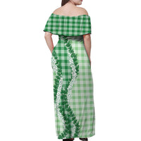 Green Hawaii Palaka Off Shoulder Maxi Dress Hawaiian Honohono Lei LT05 - Polynesian Pride