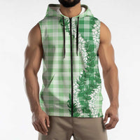 Green Hawaii Palaka Sleeveless Zip Hoodie Hawaiian Honohono Lei