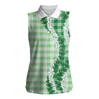 Green Hawaii Palaka Women Sleeveless Polo Shirt Hawaiian Honohono Lei