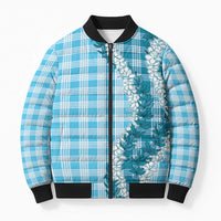 Blue Hawaii Palaka Bomber Puffer Jacket Hawaiian Honohono Lei LT05 Unisex Blue - Polynesian Pride