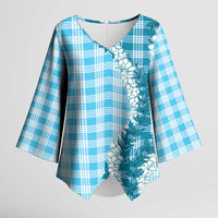 Blue Hawaii Palaka Kimono Sleeve Blouse Hawaiian Honohono Lei LT05 Female Blue - Polynesian Pride