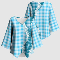 Blue Hawaii Palaka Kimono Sleeve Blouse Hawaiian Honohono Lei LT05 - Polynesian Pride