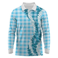 Blue Hawaii Palaka Long Sleeve Polo Shirt Hawaiian Honohono Lei LT05 Blue - Polynesian Pride