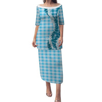 Blue Hawaii Palaka Puletasi Hawaiian Honohono Lei LT05 Long Dress Blue - Polynesian Pride