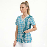 Blue Hawaii Palaka Scrub Top Hawaiian Honohono Lei LT05 - Polynesian Pride