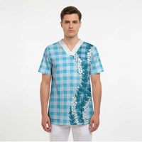 Blue Hawaii Palaka Scrub Top Hawaiian Honohono Lei LT05 - Polynesian Pride