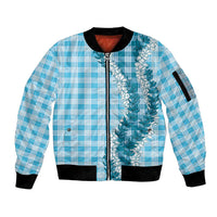Blue Hawaii Palaka Sleeve Zip Bomber Jacket Hawaiian Honohono Lei LT05 Unisex Blue - Polynesian Pride