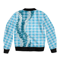 Blue Hawaii Palaka Sleeve Zip Bomber Jacket Hawaiian Honohono Lei LT05 - Polynesian Pride